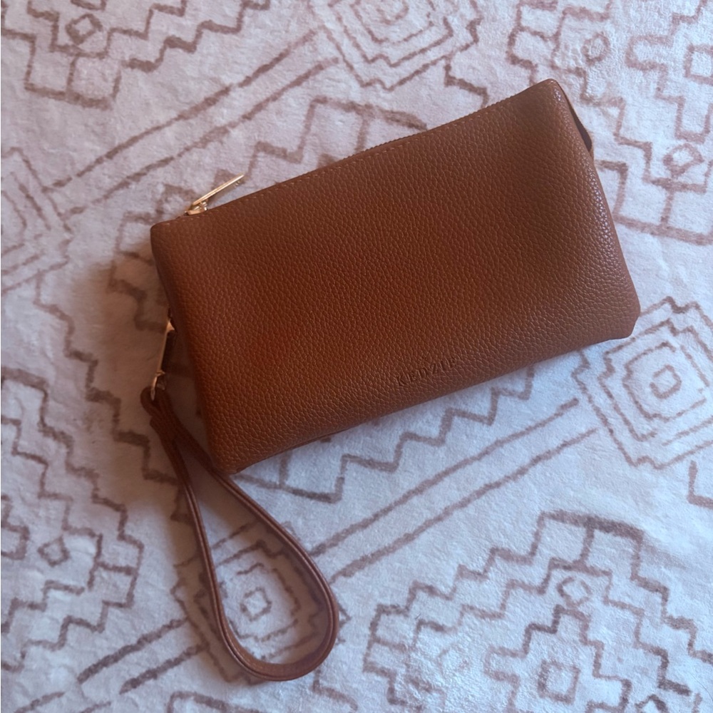 Brown Leather Wristlet Clutch